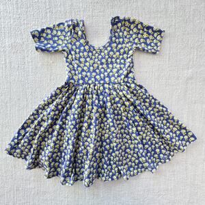 Alice & Ames Blue & Yellow Floral Short Sleeve Twirl Dress VGUC 3T